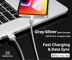 MFi Certified Metal Charger Cable 3.3FT Stainless Steel Braided Fast Charging USB Cable High Speed Connector Data Sync Compatible with iPhone/iPad Transfer USB Cord