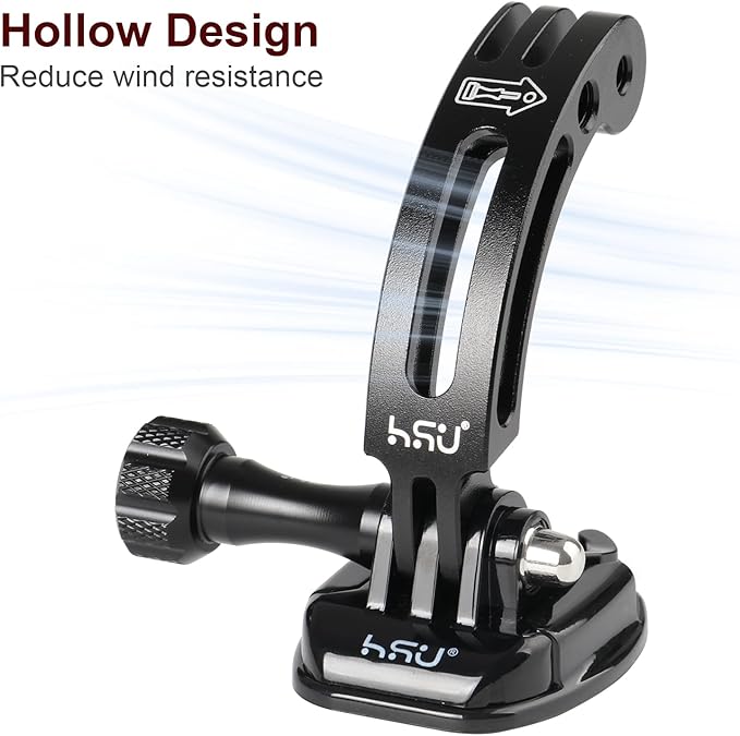 HSU Aluminum Alloy Curved Extension Arm (3”) Metal Pole Mount Helmet Stick Extension Arm Mount for Hero 13/12/11/10/9/8/7/6 Black, DJI Osmo Action 4/3 and More Action Cameras (Black)