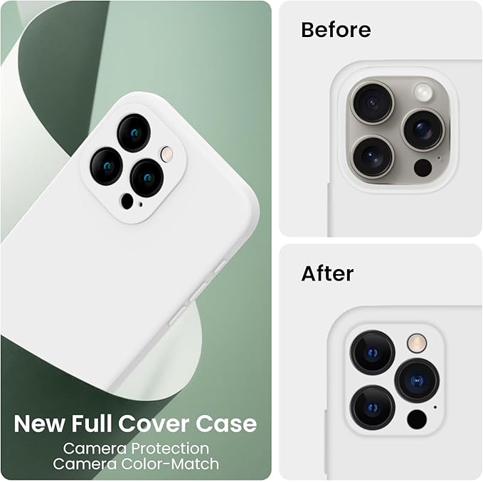 FireNova Designed for iPhone 15 Pro Case, Silicone Upgraded [Camera Protection] Phone Case with [2 Screen Protectors], Soft Anti-Scratch Microfiber Lining Inside, 6.1 inch, White