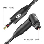 EMK Premium 90° Toslink to Mini Toslink Cable (3Ft/1M) - Right Angle Optical to 3.5mm Digital Optic Audio Cable for Soundbars, Home Theater - SPDIF Compatible, Black