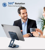 Foldable Aluminum Tablet Stand for Desk, 360° Swivel iPad & Tablet Holder – Portable & Stable Desktop Mount for 5–12.9in Devices, Dark Grey