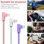 iPhone Charger 3 Pack 10FT USB A to Lightning Cables 90 Degree Charge Cable MFi Certified Nylon Braided Fast Charging Cord for iPhone 14/13/12/11/X/Max/8/7/6/6S/5/5S/SE/Plus/iPad