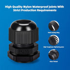 Cable Gland 20 Pack Plastic Waterproof Adjustable Connector 9-14mm PG16 Strain Relief Cord Connectors Joints Nylon with Gaskets