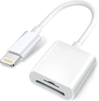 Apple Lightning to SD & TF Card Dual Slot Reader for iPhone/iPad, 2 in 1 Micro SD TF Trail Camera Viewer Memory Card Adapter, Plug and Play
