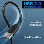 3 Pack USB Extension Cable 10 FT, USB 2.0 Type A Male to Female Extender Cord Adapter, Compatible with Printer, Keyboard, Mouse, Flash Drive, Hard Drive, Controller, Black Cable with 5 Cable Ties