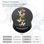 ITNRSIIET Ergonomic Mouse Pad with Gel Wrist Support Small Wrist Rest Smooth Surface Non-Slip PU Base Comfortable Office Supplies Pain Relief, 8.7 x 7.2 inches, Golden Butterfly