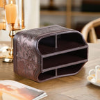 Fanousy 360° Rotating Remote Control Holder, PU Leather TV Remote Caddy Organizer Basket Storage Box with 5 Compartments for Pen, Pencil, Art Supplies, Makeup Brush, Office Desk Table Accessories