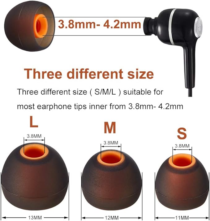 Earbud Tips Soft Silicone Earbuds Replacement Tips Fit for in-Ear Headphones(Inner Hole from 3.8mm - 4.2mm Earphones) 9 Pairs S/M/L