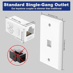VCE Ethernet Wall Plate (UL-Listed), 1-Port CAT6 Wall Plate and Jack, RJ45 Keystone Wall Outlet with Single Gang Low Voltage Mounting Bracket, White 2-Pack
