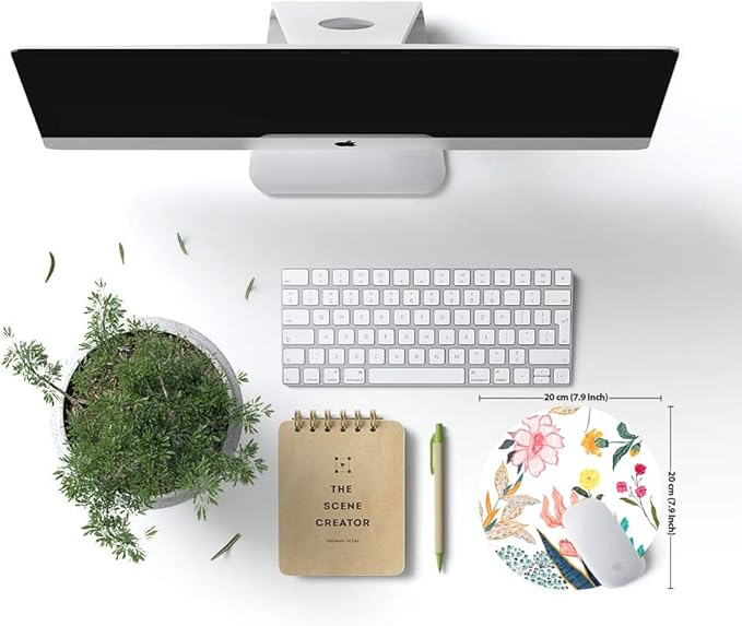 Mouse Pad, Floral Mouse Pad, Round Computer Mouse Mat with Design, Non-Slip Rubber Base Mousepad, Waterproof Office Mouse Pads for Women