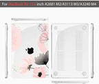 Teryeefi Compatible with MacBook Air 13 inch Case 2025 2024 2023 2022 M4 A3240/M3 M2 A3113/A2681,Hard Shell Case for MacBook Air 13.6 inch + Keyboard Cover + Type C Adapter, Abstract Pink Flowers-098