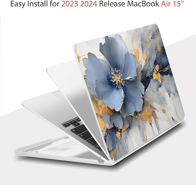Teryeefi Compatible with A2941 M2/A3114 M3 MacBook Air 15 inch CaseRelease 2023 2024,Design Protective Slim Cover + Keyboard Cover + OTG Adapter for 15.3 inch MacBook Air Liquid Retina, Art Florals