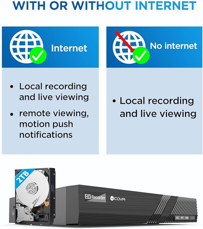 4COVR 4K PoE Security Camera System, AI Human Vehicle Detection, 4Pcs 8MP IK10 Vandal-Proof Dome IP Camera with Mic, 8CH 8MP H.265 NVR with 2TB HDD, IP67 Home Weatherproof Outdoor, LY54AB8M0804