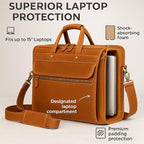 Luxorro Full Grain Leather Briefcase for Men, Light Brown, 17"(W) x 13"(H) x 5"(D), Fits 15.6 Inch Laptop