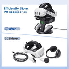 VR Headset Charging Dock for Meta Quest 3/Quest 3S/Quest 2, VR Charging Stand for Quest 3 Accessories VR Stand Supports Charging Headset with Type C Cable and fit Controller with Cover