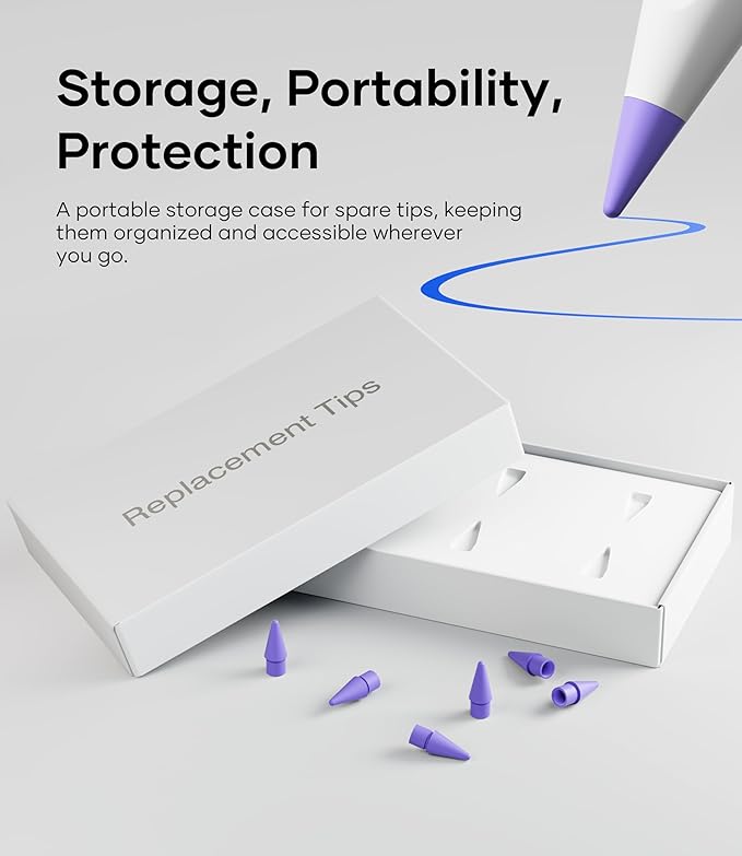 Replacement Pencil Tips for Apple Pencil Pro, Pen Tips for Apple Pencil 2nd Gen/1st Gen/USB-C, Wear-Resisting Pencil Nibs with Storage Box, Pen Nibs Set Compatible with Apple Pen (6 Pack, Purple)