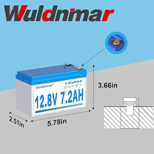 12V 7.2Ah LiFePO4 Battery, Lithium Battery with BMS, 3000+ Cycles, 92.16WH Deep Cycle Battery for Marine Battery, Car, RV, Golf Cart, Solar, Trolling Motor, Replace AGM/SLA