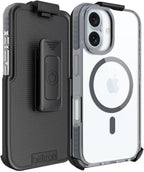 BELTRON Belt Case for iPhone 16, Slim Protective Transparent Case & Rotating Belt Clip Holster Combo (Compatible with MagSafe)