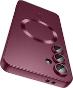 Magnetic for Samsung Galaxy S24 Plus Case [Compatible with MagSafe][Built-in Camera Lens Protector] Slim Soft Silicone Bumper Shockproof Metallic Luster Phone Case (Burgundy)