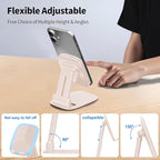 DEERLAMN Cell Phone Stand for Desk, Height Adjustable Cell Phone Holder Portable Desktop Stand, Travel Home Office Desk Accessories Compatible with iPhone 16/15/14/13/12/11 All Smartphone - Pink