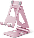 Cell Phone Stand for Desk, Adjustable Desktop Phone Holder Stand, Foldable Moblie Phone Dock for iPhone 15 14 13 12 11 Pro Xs Max Xr X 8 7 6 5 5s SE Nintendo Switch All Phones, Rose Gold