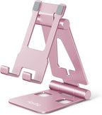 Cell Phone Stand for Desk, Adjustable Desktop Phone Holder Stand, Foldable Moblie Phone Dock for iPhone 15 14 13 12 11 Pro Xs Max Xr X 8 7 6 5 5s SE Nintendo Switch All Phones, Rose Gold