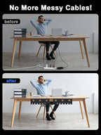 Delamu 2 Pack Metal Under Desk Cable Management Tray, U-Channel Cord Organizer Box, Office Under Desk Cord Organizers, Cable Management with Various Accessories, Black, 15.75 Inches