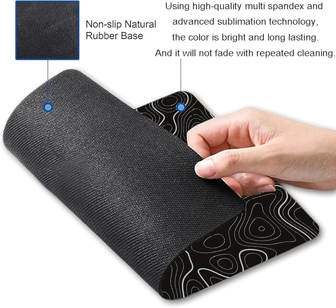 Topographic Contour Map Mouse Pad, Black Minimalist Mouse Mat Waterproof Non-Slip Rubber Base MousePads for Office Laptop Computer Desk