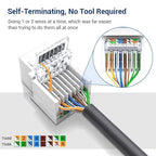 50-Pack Cat6 Tool-Less RJ45 Keystone Jack, No Punch-Down Tool Required Module Coupler, White