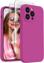 FireNova Designed for iPhone 13 Pro Max Case, Silicone [Camera Protection] Phone Case with [2 Screen Protectors], Soft Anti-Scratch Microfiber Lining Inside, 6.7 inch, Shocking Pink