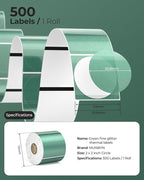 MUNBYN 2 Inch (50.8x50.8mm) Green Transparent Thermal Labels, Round Fine Glitter Printable Thermal Stickers for Small Businesses, 500 Labels/1 Roll