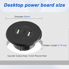MEIRIYFA 3-in-1 Desktop Power Embedded Charger USB/Type C Desktop Station Mounts Charging Dual USB Multifunctional Desk USB Hub with 6.56 FT Power Cord for Bedside Table, Desks, Furniture