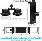 Aluminum Tablet Holder for All iPad, 360° adjustable Secure Double Suction Cup Mount for Car Truck Windshield,Sunroof, Compatible with iPad Pro 12.9 Mini Air, Galaxy Tabs and 4.7-15" Tablets