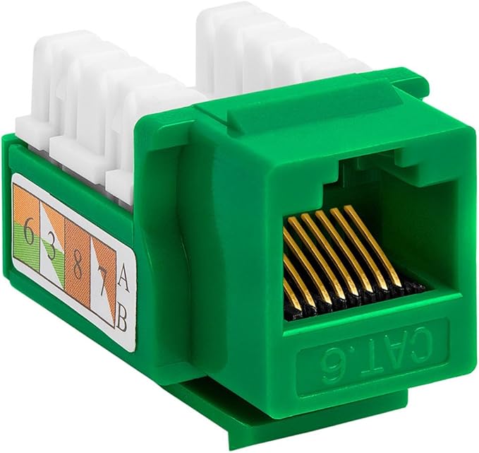 Cmple - 10 Pack Cat6 Keystone Jack Insert Punch Down RJ45 Connectors RJ45 Keystone Jack 90 Degree Female for Wall Plates, Patch Panels, Patch Cables, Ethernet Cables - Green
