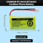 BT18433/BT28433 2.4V 800mAh Ni-MH Cordless Phone Battery, Also Compatible with AT&T BT184342/BT284342 BT8300 BT1011 BT1018 BT1022 BT1031 2SN-AAA55H-S-J1 CS6120 CS6209 CL80109 EL52419 (Pack 3)