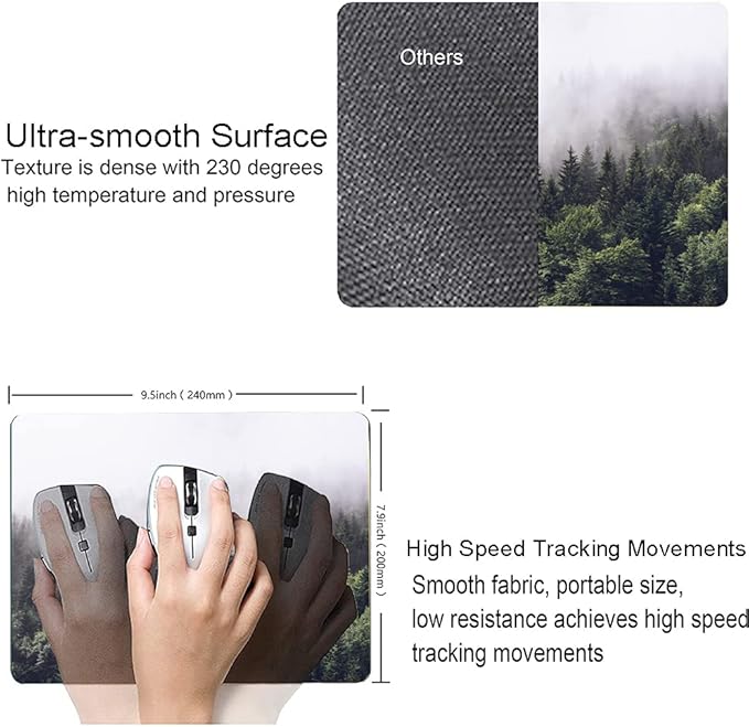 Misty Forest Mouse Pad, Natural Landscape Mouse Pad Custom Design, Square Waterproof Mouse Pad Non-Slip Rubber Base MousePads for Office Laptop, 9.5x7.9x0.12 in Inch