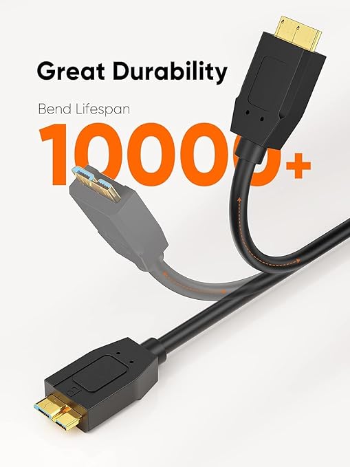 CableCreation 1FT*3 USB C to Micro B Cable,10Gbps Speed External Hard Drive Braided,USB 3.1 Type C to Micro B Work for iPhone 15/16,Seagate WD Westgate My Passport,MacBook Pro, iPad/Tablet,Black