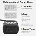 BN-LINK 7 Day Outdoor Heavy Duty Digital Programmable Timer, 125VAC, 60Hz, Dual Outlet, Weatherproof, Heavy Duty, Accurate for Lamps Ponds Christmas Lights 1875W 1/2HP ETL Listed
