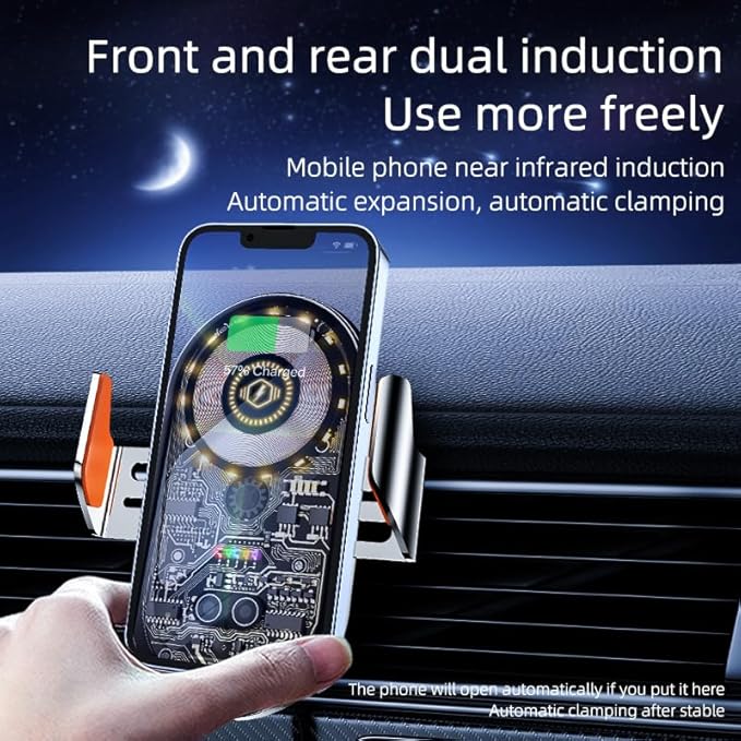 Wireless Car Charger, 15W Fast Charging Auto-Clamping Car Charger Phone Mount Air Vent Cell Phone Holder Compatible with iPhone 16 Pro Max/15/14/13/12/11, Samsung Galaxy S23/S22/S21/S20, etc