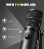MAONO Dynamic Microphone, USB/XLR Podcast PC Microphone with Software, EQ,Tap-to-Mute, Headphone Jack, Gain Knob & Volume Control, Studio Mic for Broadcast, Recording, Streaming & Gaming (PD400X)