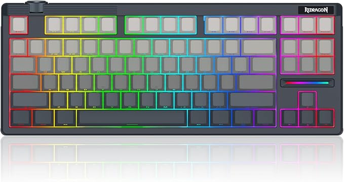 Redragon K729 PRO 80% Wireless Gasket RGB Gaming Keyboard, 3-Mode TKL Mechanical Keyboard w/Knob Control, Gradient PBT Keycaps, Hot-Swap South-Facing Socket & 5-Layer Dampener, Custom Silent Switch