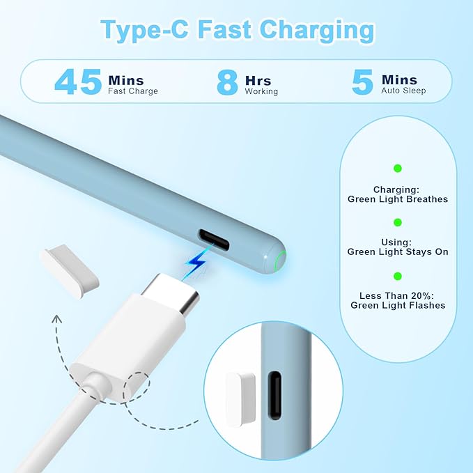 Pencil 2nd Generation for iPad 2018-2024 with Magnetic Wireless Charging Compatible with Apple iPad Pro 13”(M4)/12.9”/11”,iPad Air 6(M2)/5/4/3,iPad mini 7(A17 Pro)/6/5,iPad10/9/8/7/6 Blue