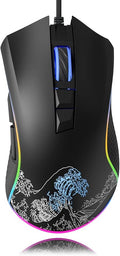 HITIME XVX Wired Gaming Mouse, 12000 DPI RGB Mouse with 12 Backlit Modes & 7 Macro Buttons, Gaming Mice Support DIY Keybinding, Gamer Computer Mice for Laptop PC Mac Windows, Wave