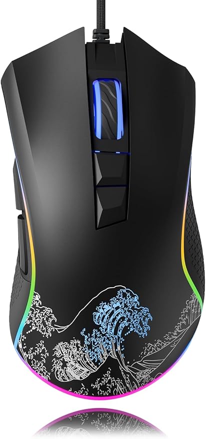 HITIME XVX Wired Gaming Mouse, 12000 DPI RGB Mouse with 12 Backlit Modes & 7 Macro Buttons, Gaming Mice Support DIY Keybinding, Gamer Computer Mice for Laptop PC Mac Windows, Wave