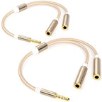 3.5mm TRRS Splitter for 2 Headphones 1FT 2-Pack, Audio & Mic, 3.5 mm Aux Jack Cable 1 in 2 out, Dual 1/8" Stereo Female Adapter, Double Headset Split Y Cord 2 Way for Phone/Tablet/Laptop/PC/MP3, Gold