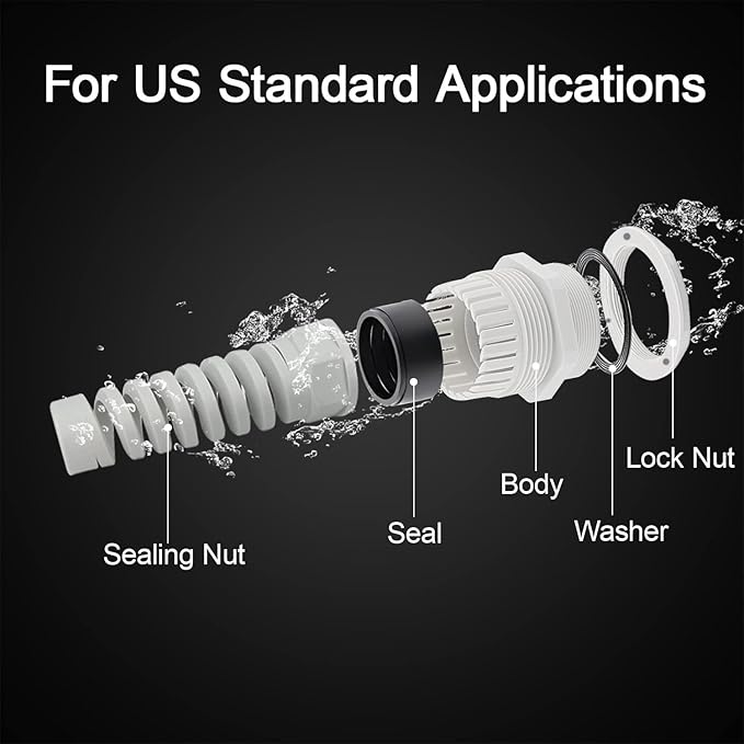 LeMotech 5Pcs NPT 1/2" IP68 Waterproof Cable Gland Flex Spiral Strain Relief Grey Nylon Joint with Gaskets for 6-12mm Wire Thread