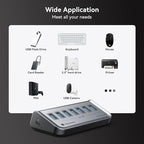 Yottamaster 7 Port USB 3.0 Hub, Data USB Hub Splitter with 1.6ft Cable Compatible with MacBook, Mac Pro, Mac mini, iMac, Laptop, PC, USB Flash Drives, Mobile HDD, Printer (1.6ft)