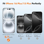 UNBREAKcable Screen Protector for iPhone 16 Plus/15 Plus [3-Pack] Full Coverage Double Shatterproof Tempered Glass [Installation Frame] [9H Hardness] [99.99% HD Clear] [Bubble Free] for iPhone 6.7"