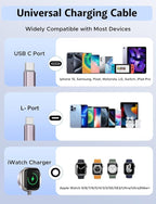 Short 8inch 3 in 2 USB C Cable for Apple Watch Charger iPhone Charger USB C Multi Fast Charging Cable Compatible with iWatch Ultra/SE/10/9/8/7/6/5/4/3/2/1 & iPhone 16/15/14/13/12/11/Galaxy S23