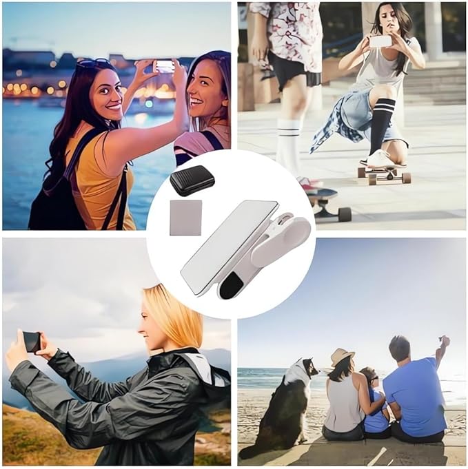 2024 Smartphone Camera Mirror Reflection Clip Kit -【New Version】 Smartphone Selfie Reflector, Adjustable Mobile Phone Reflection Camera Clip, Mirror Reflection Phone Clip for All Phones (2PCS-Balck)